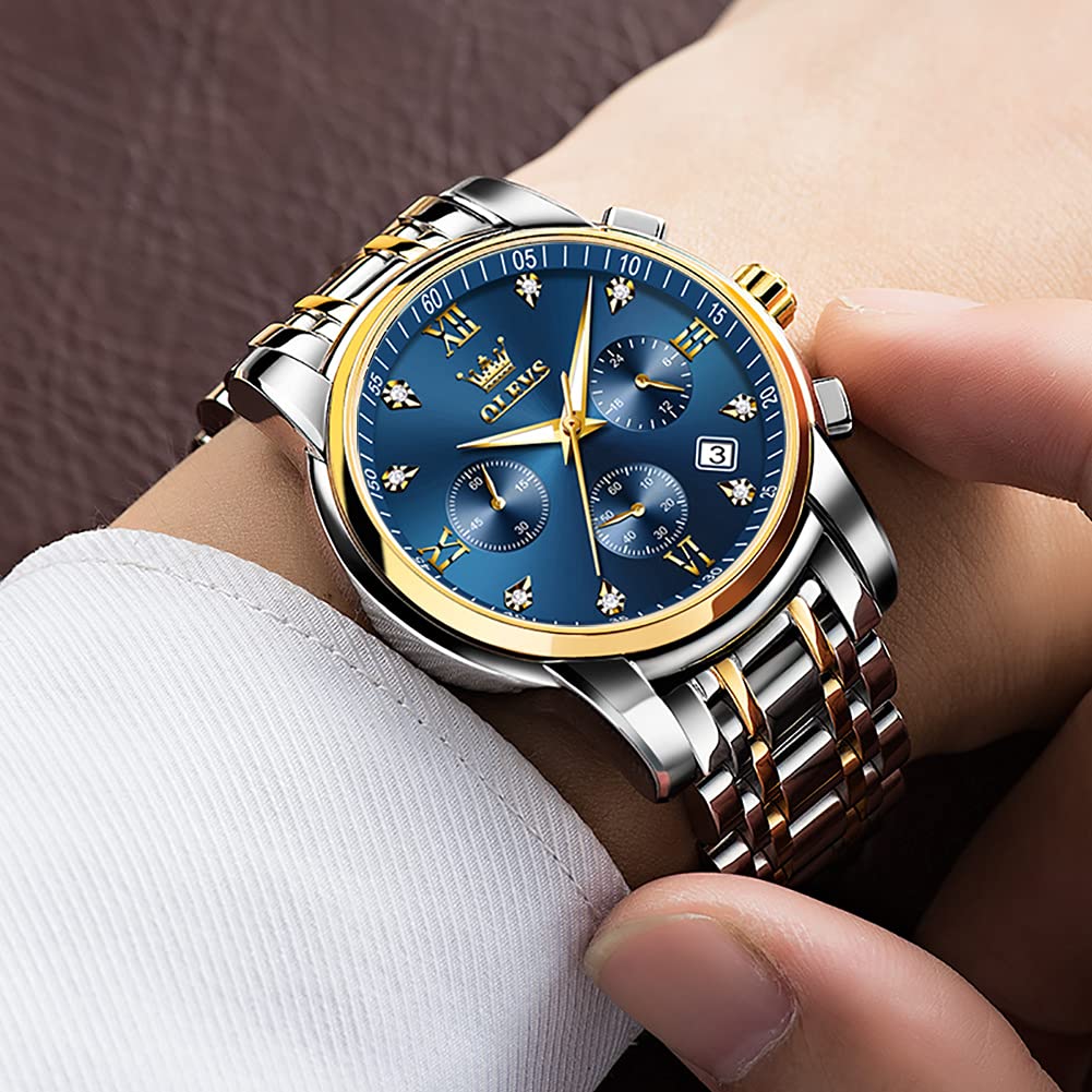 Foto 6 | Reloj Olevs Azul/dorado Bicolor Para Hombre Con Cronógrafo 30 M Wr - Venta Internacional.