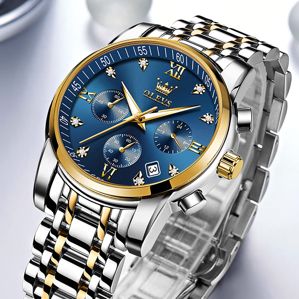 Foto 7 | Reloj Olevs Azul/dorado Bicolor Para Hombre Con Cronógrafo 30 M Wr - Venta Internacional.