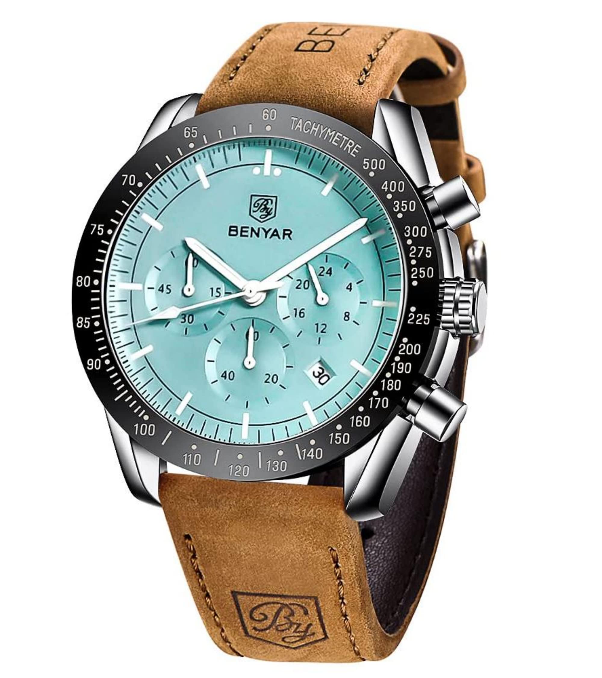 Correa De Piel Impermeable Con Cronógrafo Watch By Benyar Para Hombre - Venta Internacional.