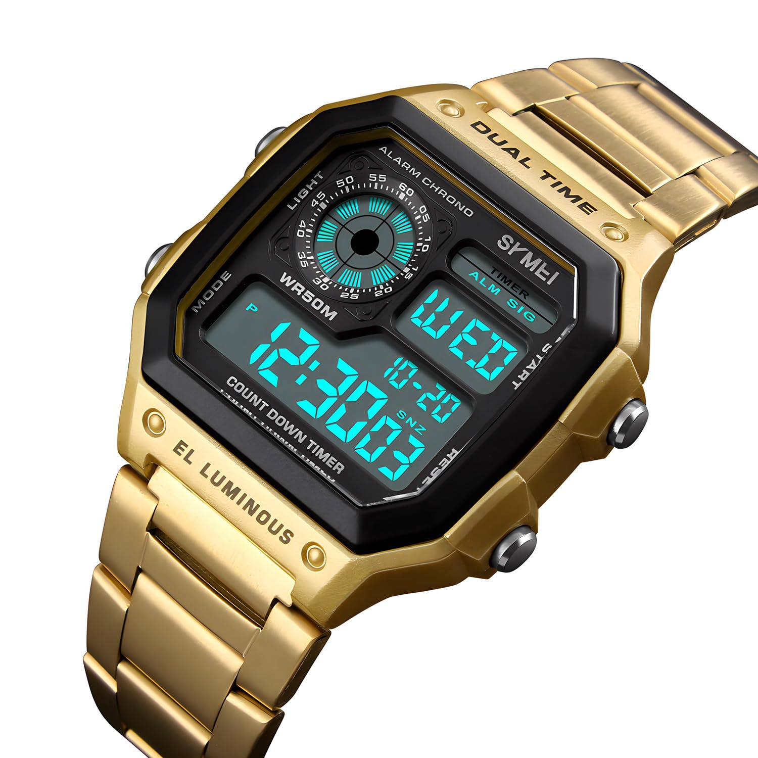 Foto 4 pulgar | Reloj Pasoy Digital Dorado De Acero Inoxidable Impermeable Para Hombre - Venta Internacional.