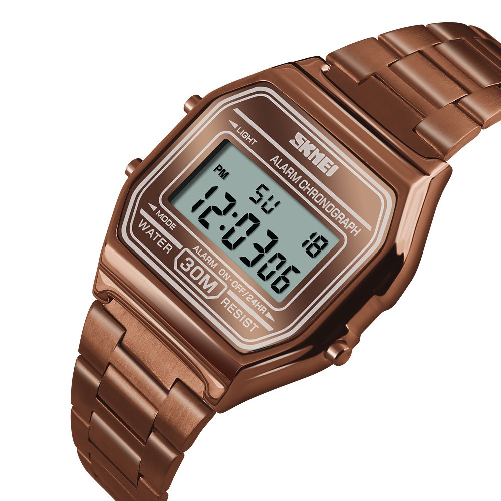 Foto 2 | Reloj Pasoy Digital Unisex De Acero Inoxidable Marrón Dorado - Venta Internacional.