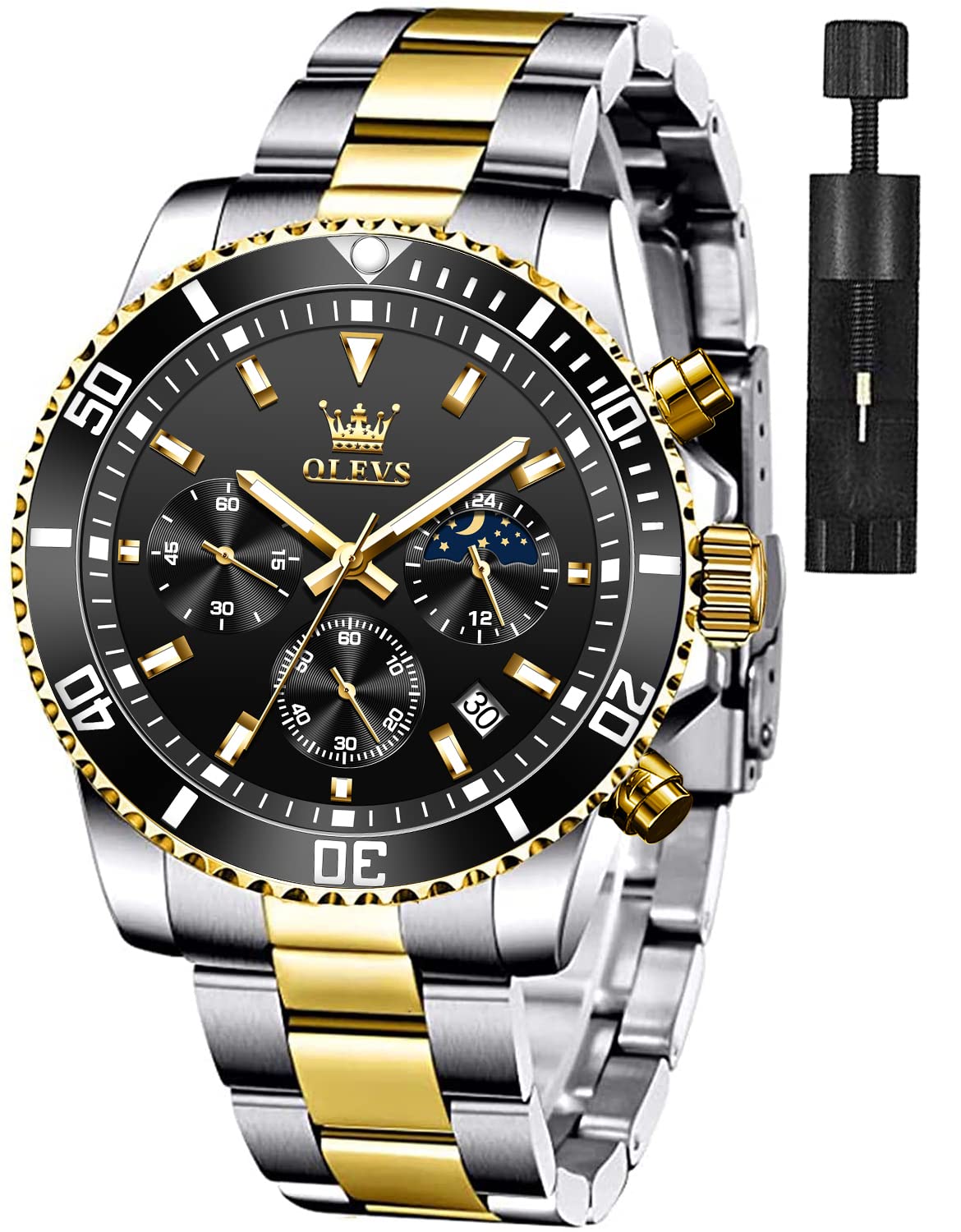 Reloj Olevs Black Gold Classic Chronograph Para Hombre Con Fecha - Venta Internacional.