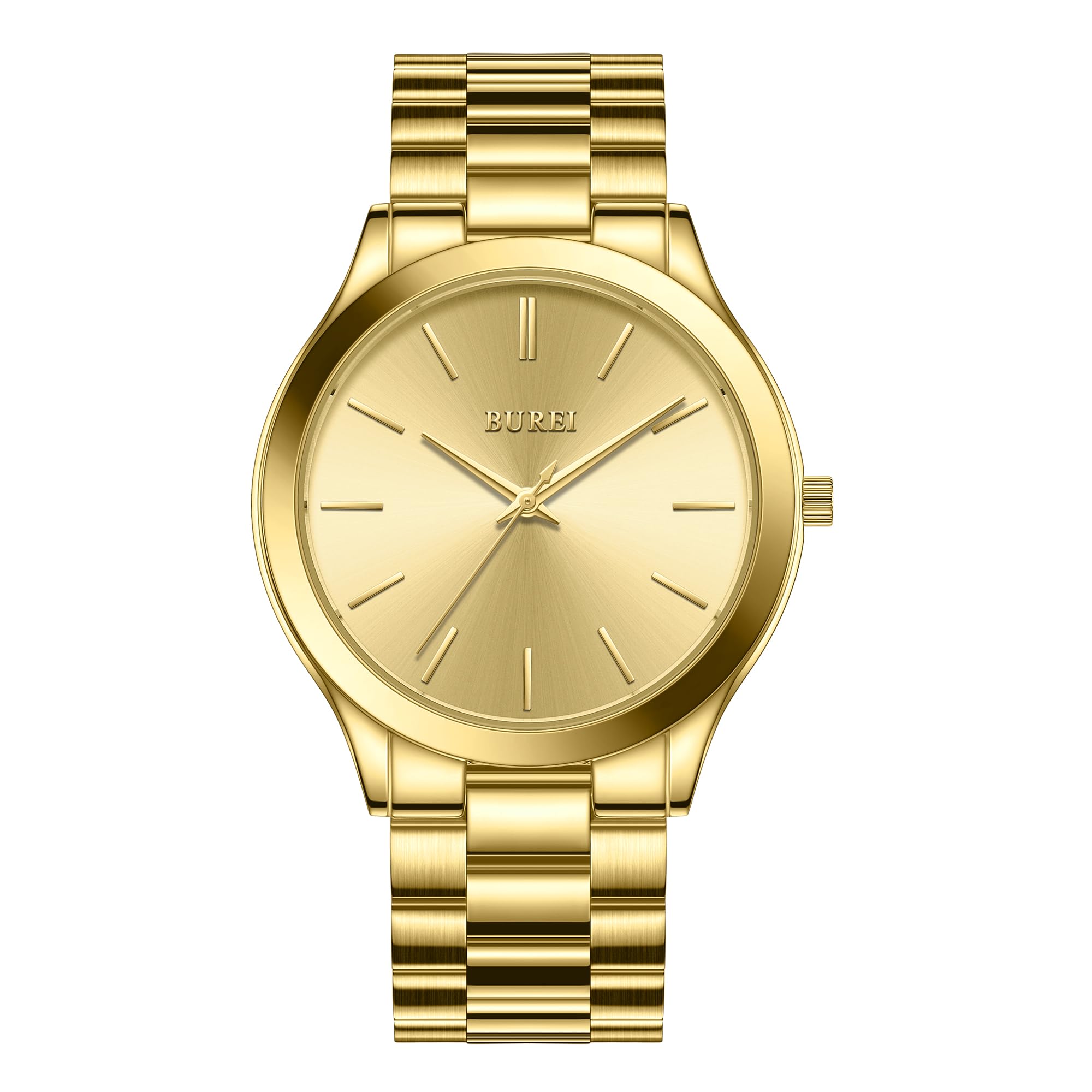 Reloj Burei Para Hombre, Acero Inoxidable Dorado, Cuarzo, Resistente Al Agua - Venta Internacional.