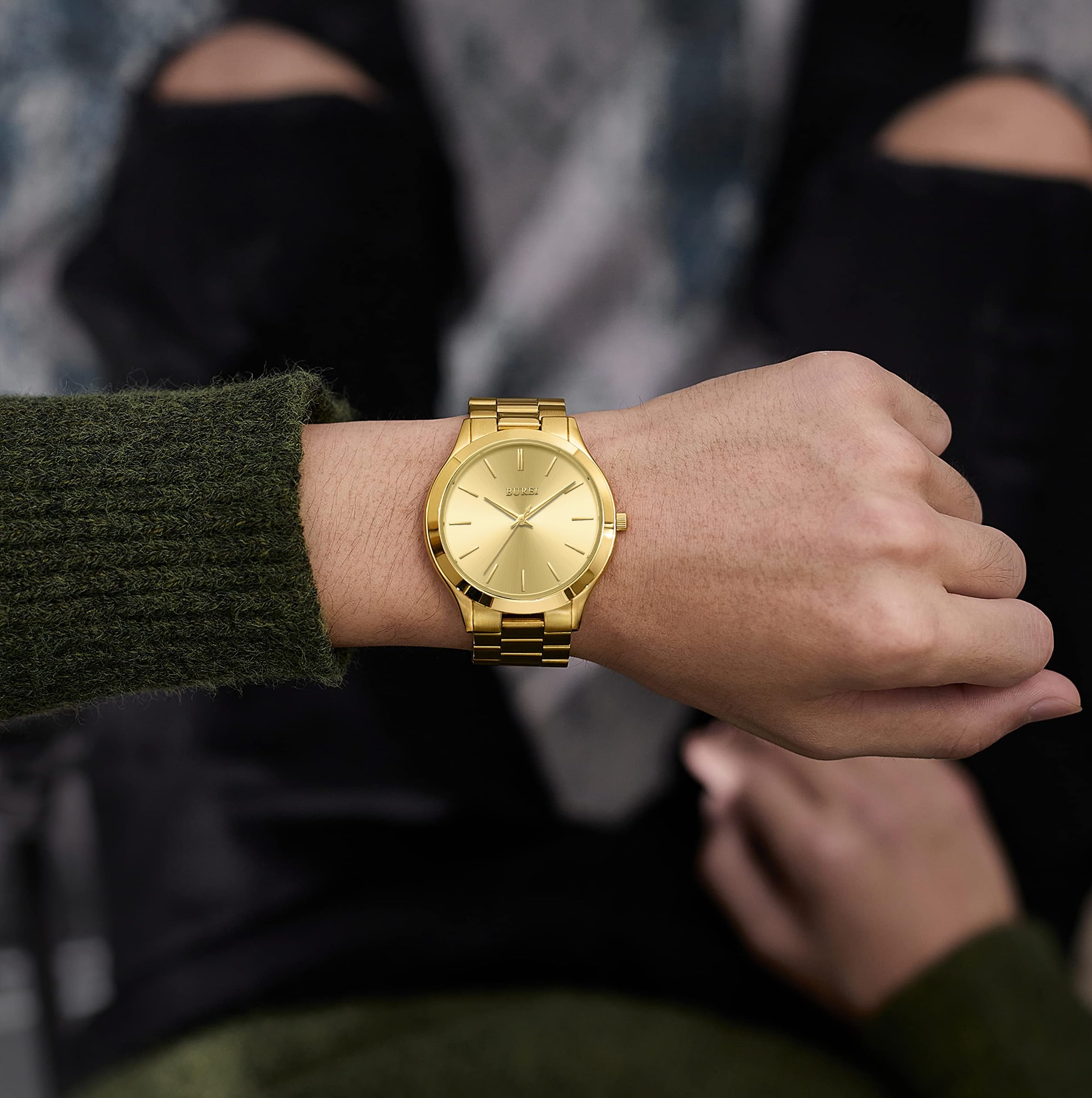 Foto 7 | Reloj Burei Para Hombre, Acero Inoxidable Dorado, Cuarzo, Resistente Al Agua - Venta Internacional.