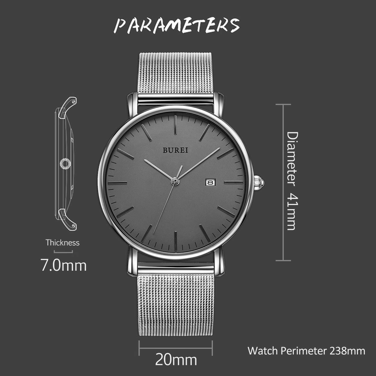 Foto 4 pulgar | Reloj De Pulsera Burei Fashion Minimalista Impermeable Para Hombre - Venta Internacional.