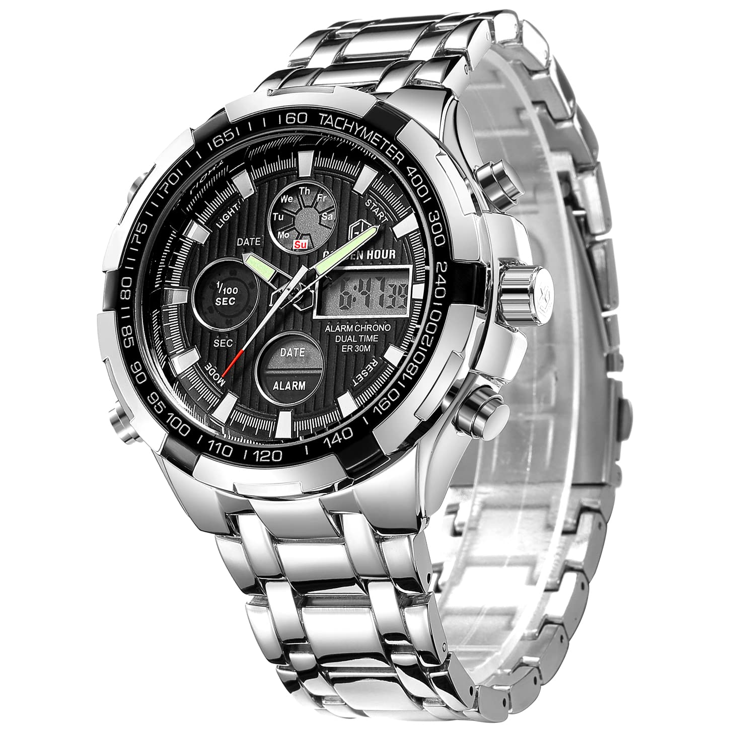 Foto 1 | Reloj Golden Hour De Lujo De Acero Inoxidable Analógico Digital Para Hombre A Prueba De Agua - Venta Internacional.