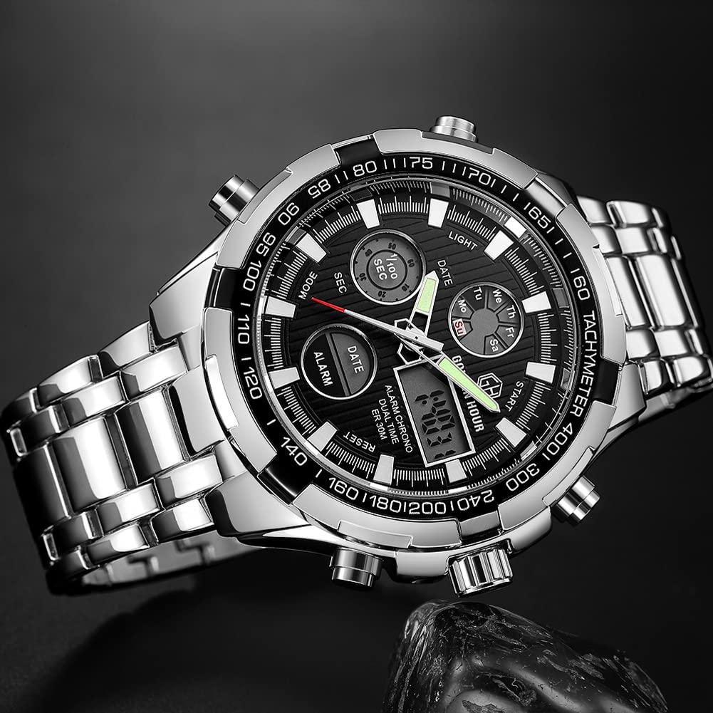 Foto 4 pulgar | Reloj Golden Hour De Lujo De Acero Inoxidable Analógico Digital Para Hombre A Prueba De Agua - Venta Internacional.