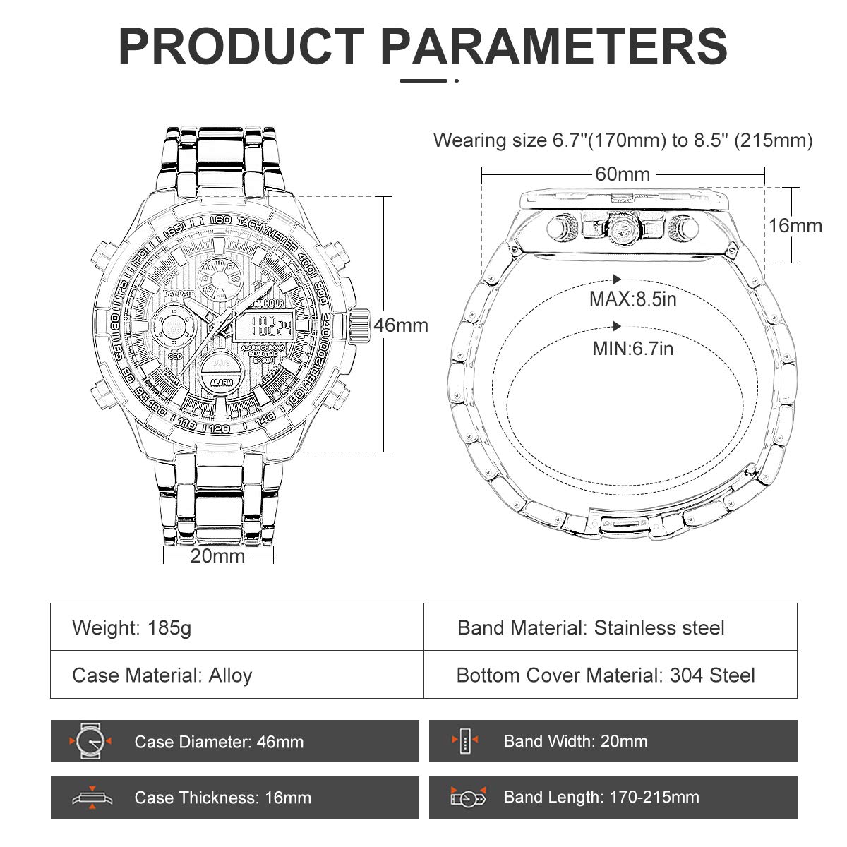 Foto 5 | Reloj Golden Hour De Lujo De Acero Inoxidable Analógico Digital Para Hombre A Prueba De Agua - Venta Internacional.