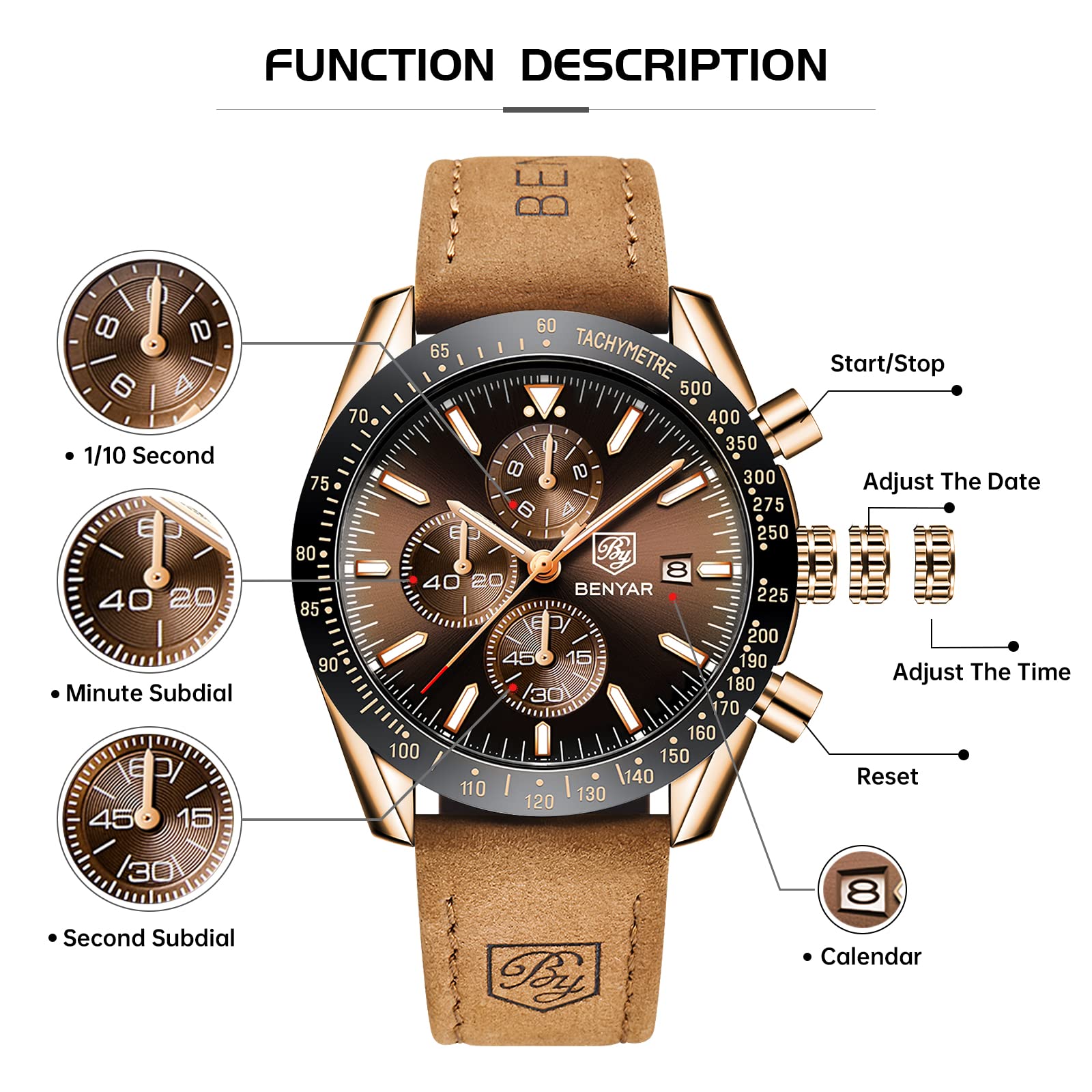Foto 5 | Reloj By Benyar By-5140 Con Cronógrafo De Cuarzo Para Hombre - Venta Internacional.