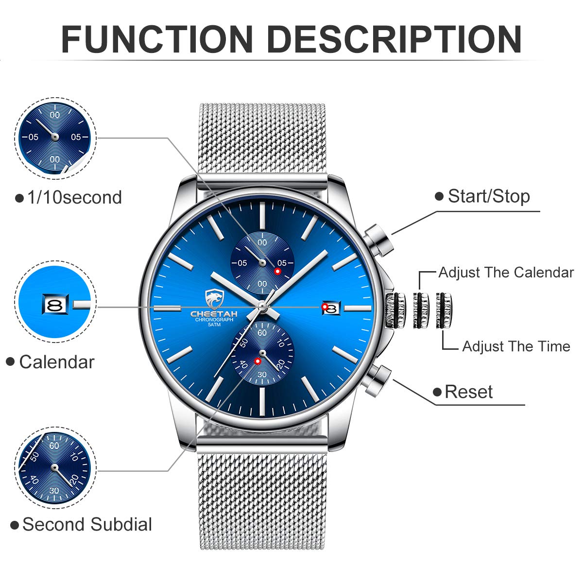 Foto 4 | Reloj Golden Hour Con Cronógrafo De Cuarzo A La Moda Para Hombre, Color Plateado - Venta Internacional.