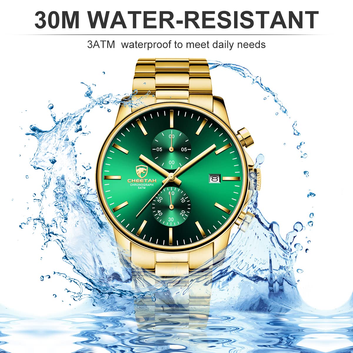 Foto 5 pulgar | Reloj Golden Hour Con Cronógrafo Casual Y Esfera Verde A La Moda Para Hombre - Venta Internacional.