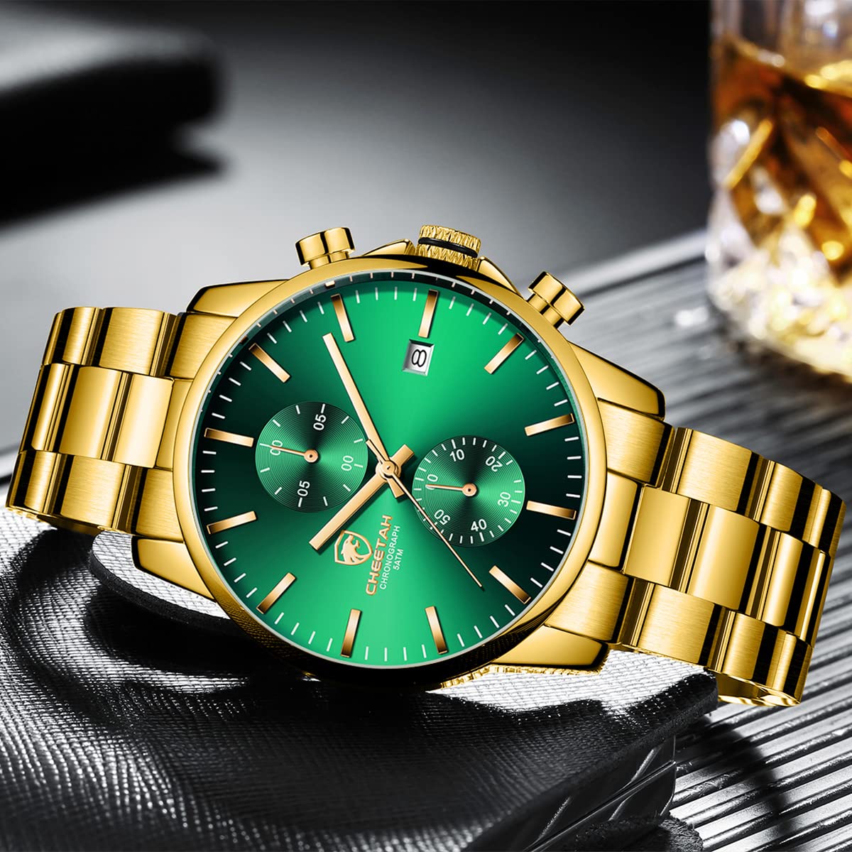 Foto 6 pulgar | Reloj Golden Hour Con Cronógrafo Casual Y Esfera Verde A La Moda Para Hombre - Venta Internacional.