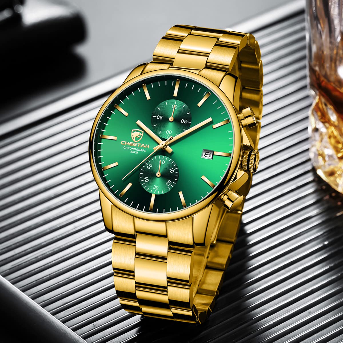 Foto 6 | Reloj Golden Hour Con Cronógrafo Casual Y Esfera Verde A La Moda Para Hombre - Venta Internacional.