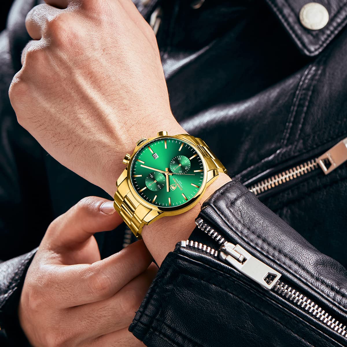 Foto 7 | Reloj Golden Hour Con Cronógrafo Casual Y Esfera Verde A La Moda Para Hombre - Venta Internacional.