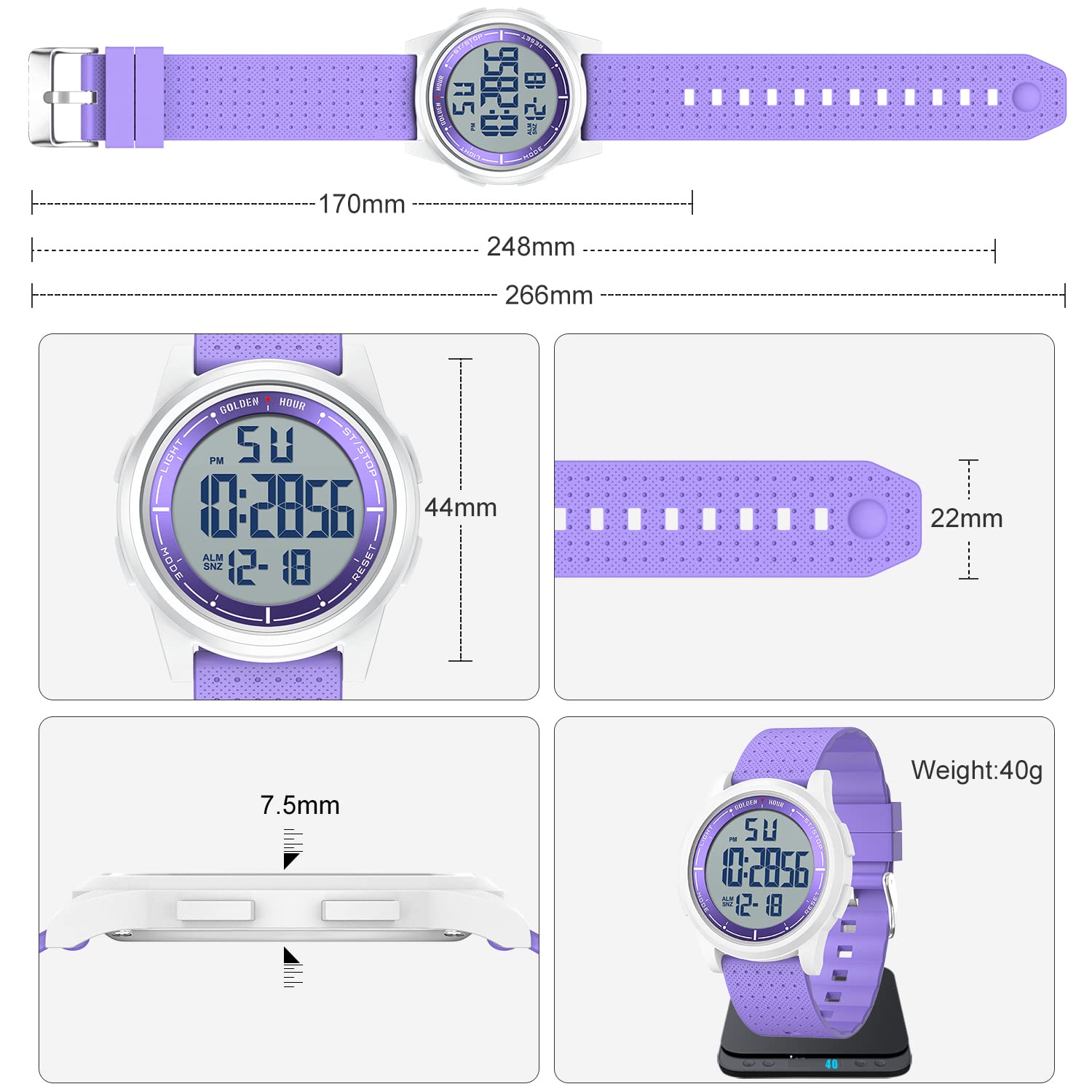 Foto 4 pulgar | Reloj Golden Hour, Ultrafino, Minimalista, Impermeable, Morado - Venta Internacional.