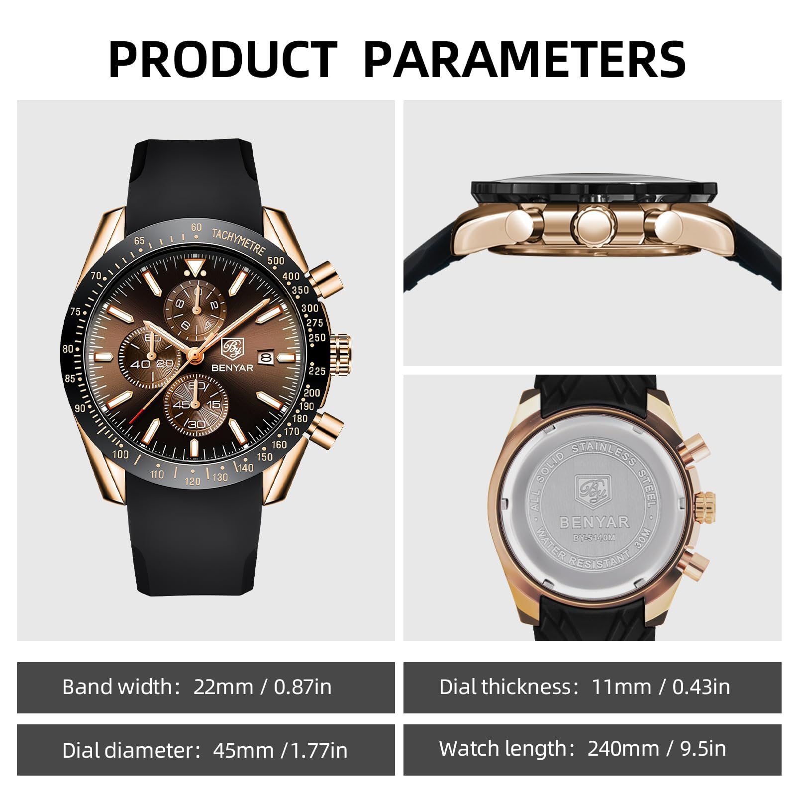 Foto 7 pulgar | Reloj By Benyar Chronograph Quartz Impermeable Para Hombre - Venta Internacional.
