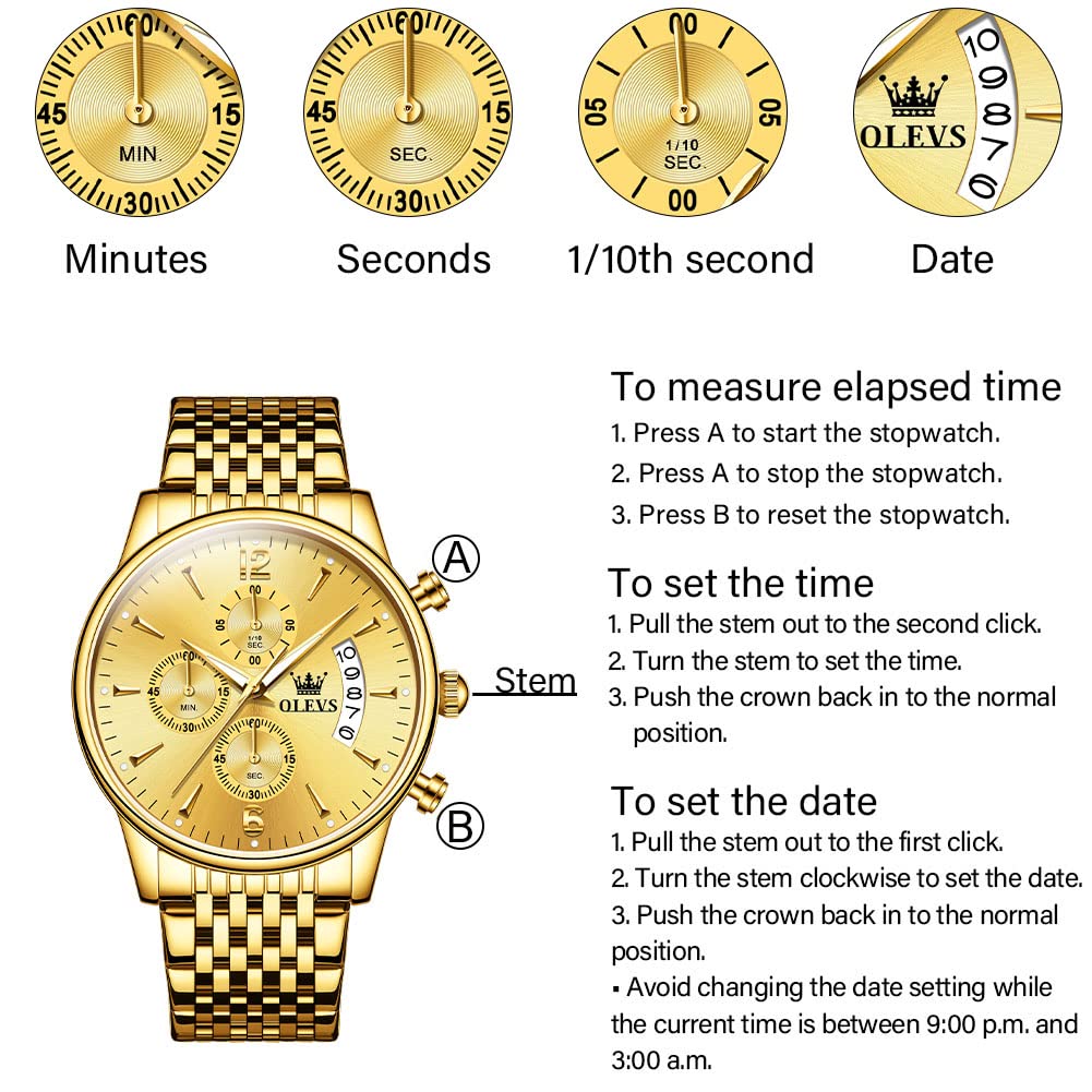 Foto 6 | Reloj Olevs De Acero Inoxidable En Oro Amarillo De 42 Mm Para Hombre Con Fecha - Venta Internacional.