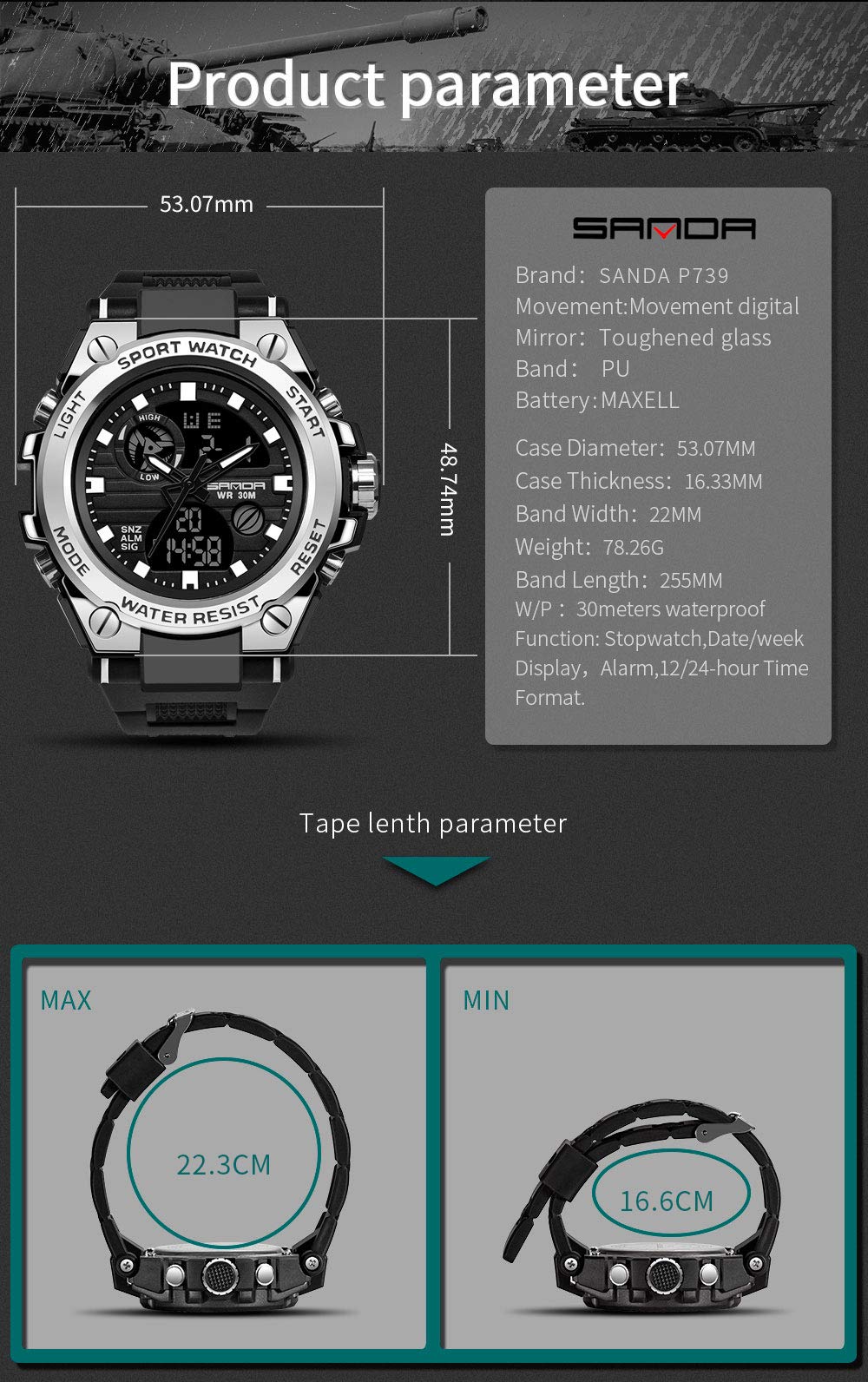 Foto 6 | Reloj Kxaito Para Hombre, Deportivo, Exterior, Impermeable, Militar, 26 Cm - Venta Internacional.