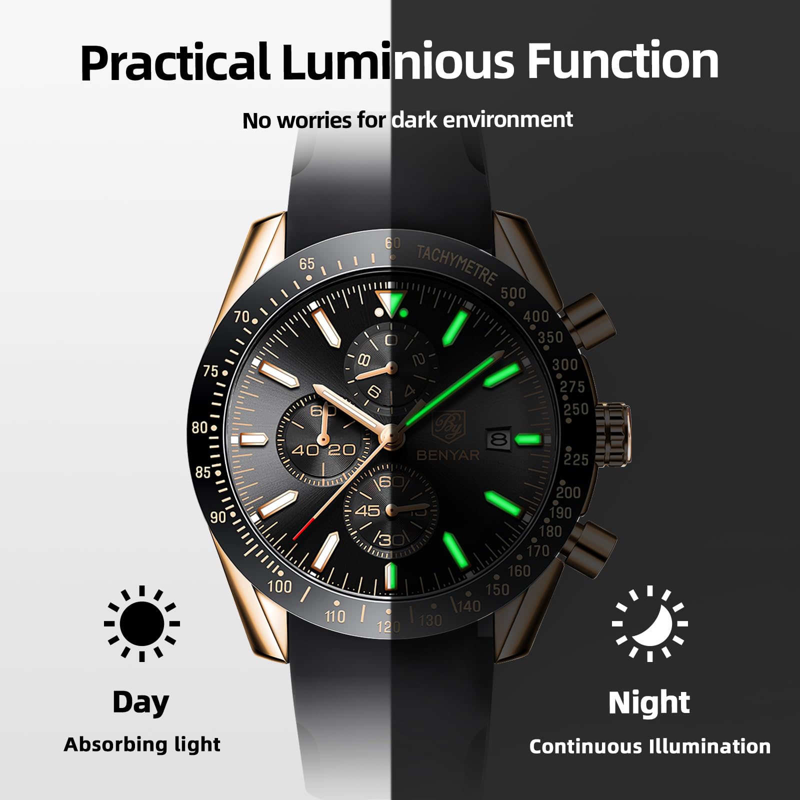Foto 5 | Reloj By Benyar Cronógrafo Analógico De Cuarzo Impermeable Para Hombre - Venta Internacional.