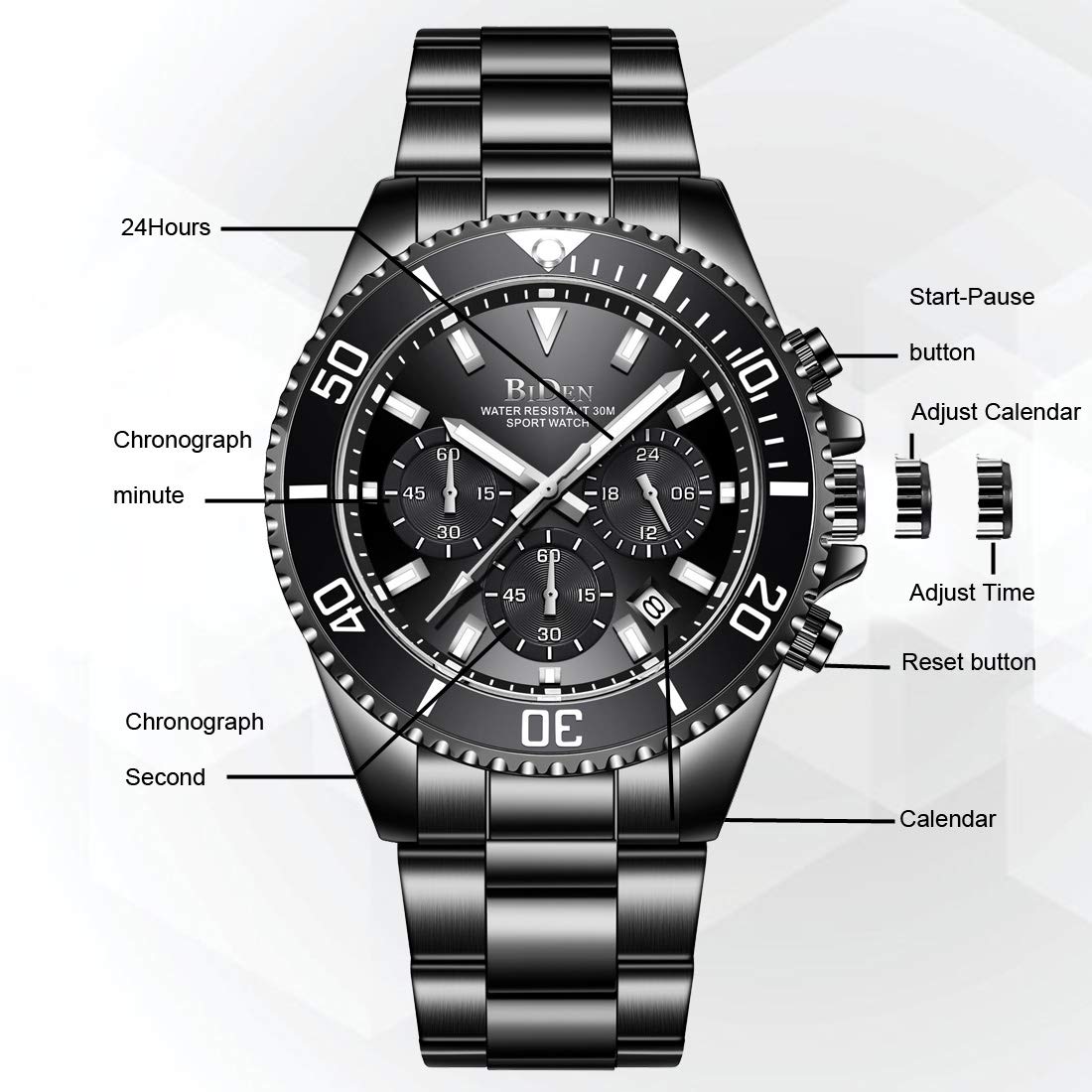 Foto 6 | Reloj Biden Chronograph Negro De Acero Inoxidable Para Hombre - Venta Internacional.