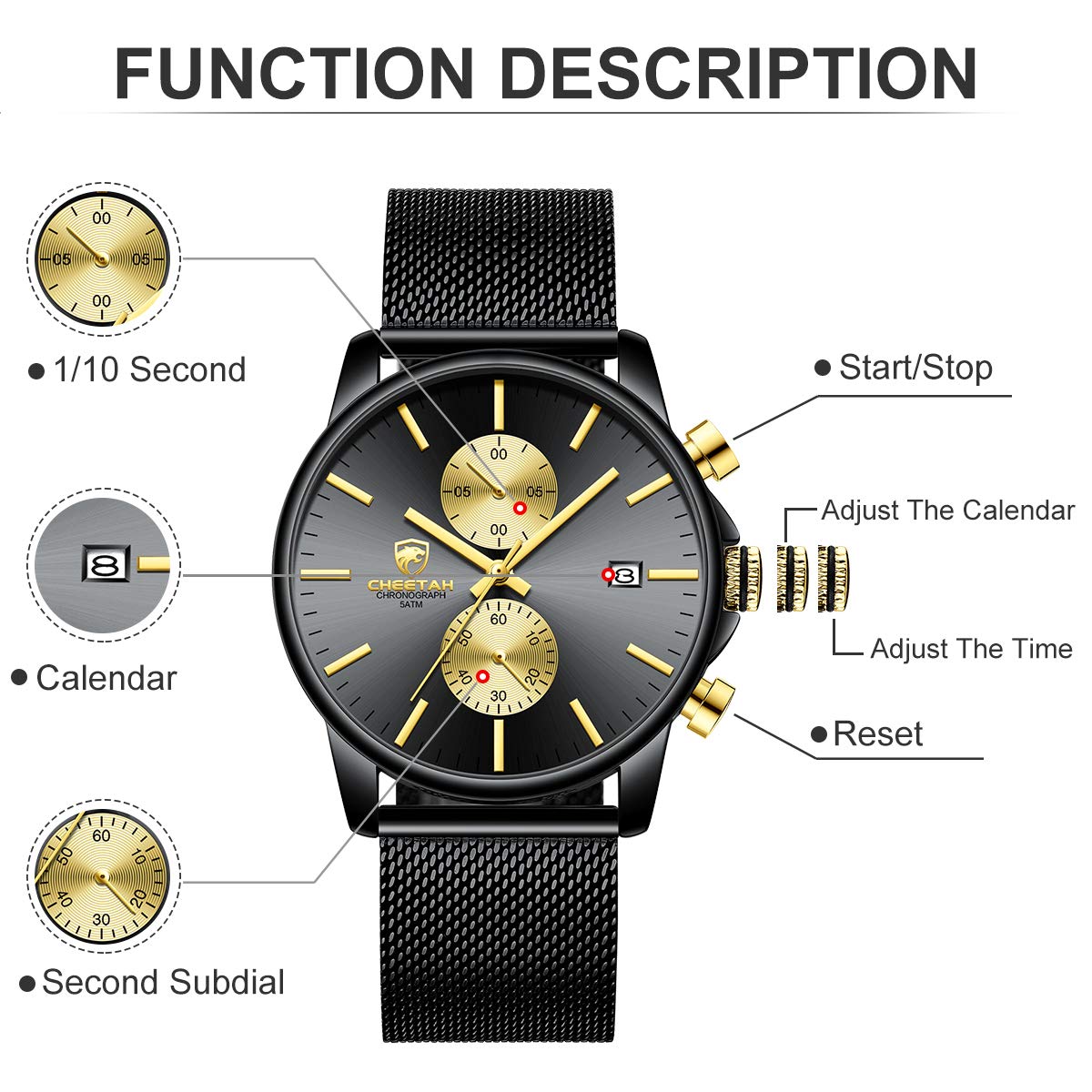 Foto 3 | Reloj Analógico Golden Hour Fashion Sport Quartz Para Hombre - Venta Internacional.