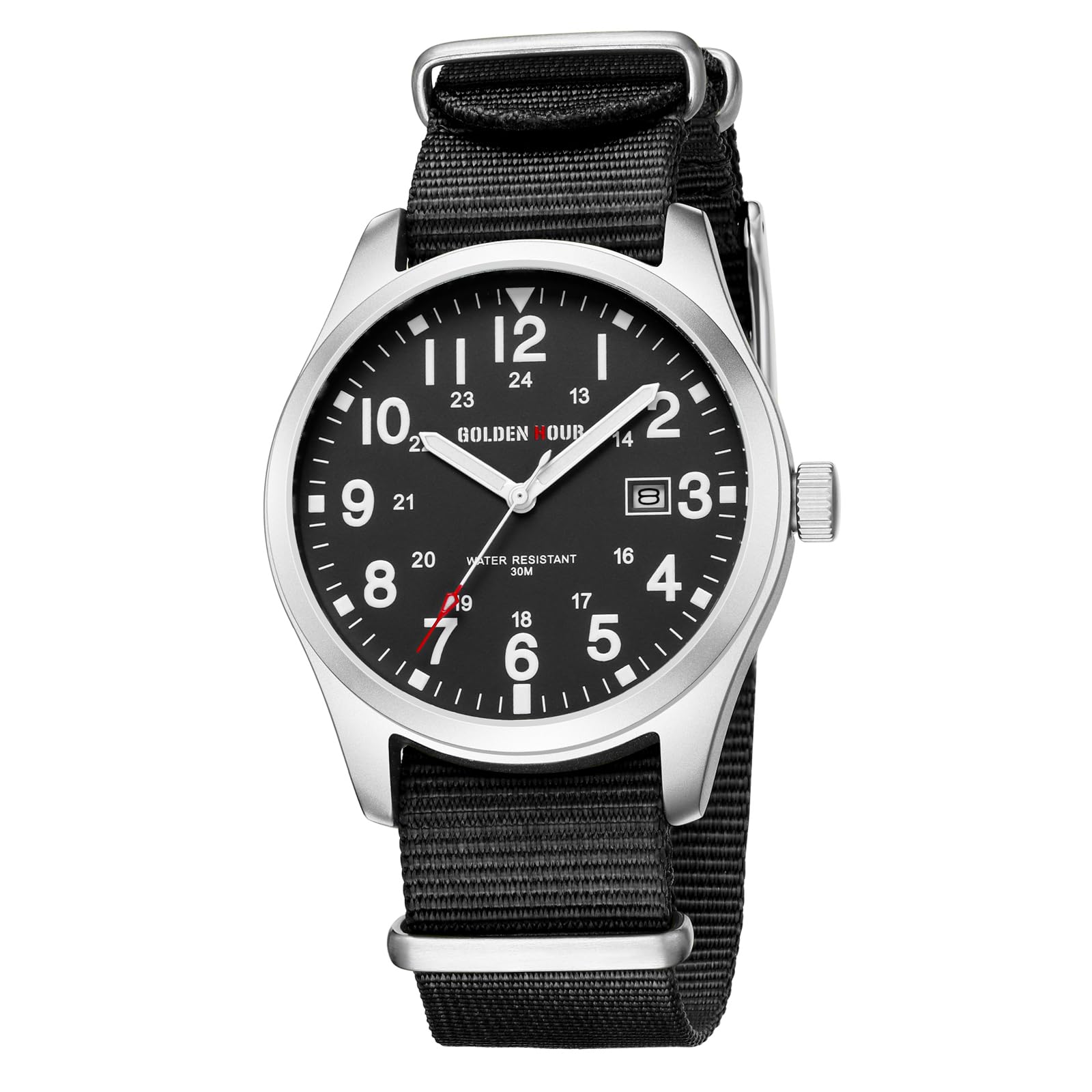 Foto 2 pulgar | Reloj Golden Hour Con Correa Deslizante De Nailon Para Hombre, Plateada Y Negra - Venta Internacional.