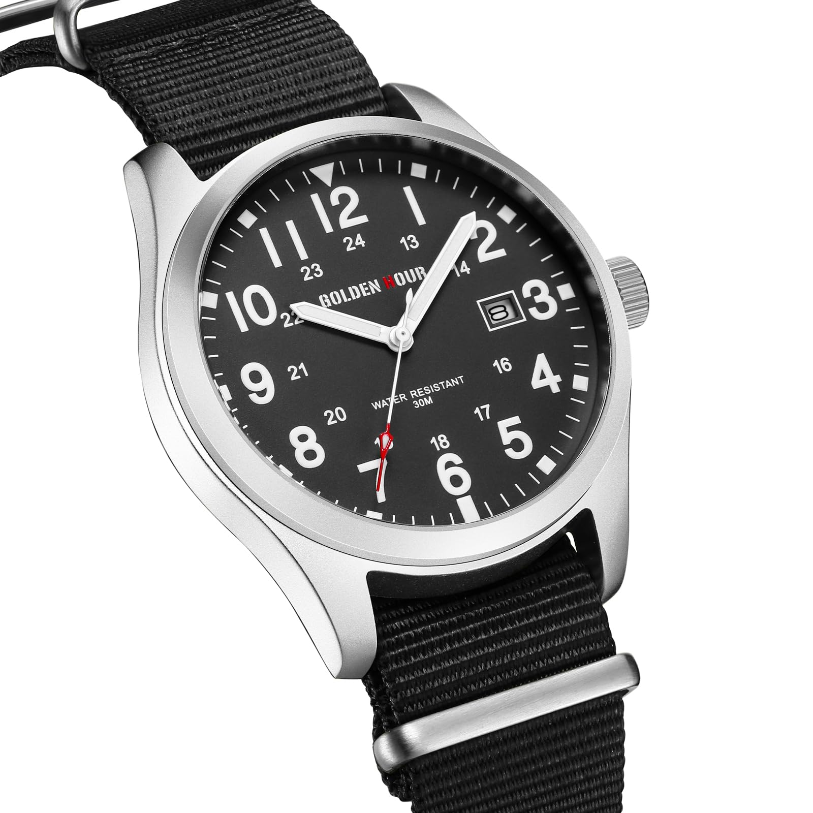 Foto 3 pulgar | Reloj Golden Hour Con Correa Deslizante De Nailon Para Hombre, Plateada Y Negra - Venta Internacional.