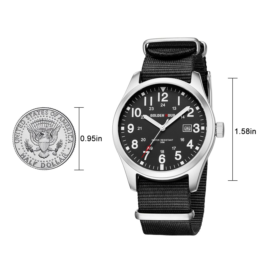 Foto 4 pulgar | Reloj Golden Hour Con Correa Deslizante De Nailon Para Hombre, Plateada Y Negra - Venta Internacional.