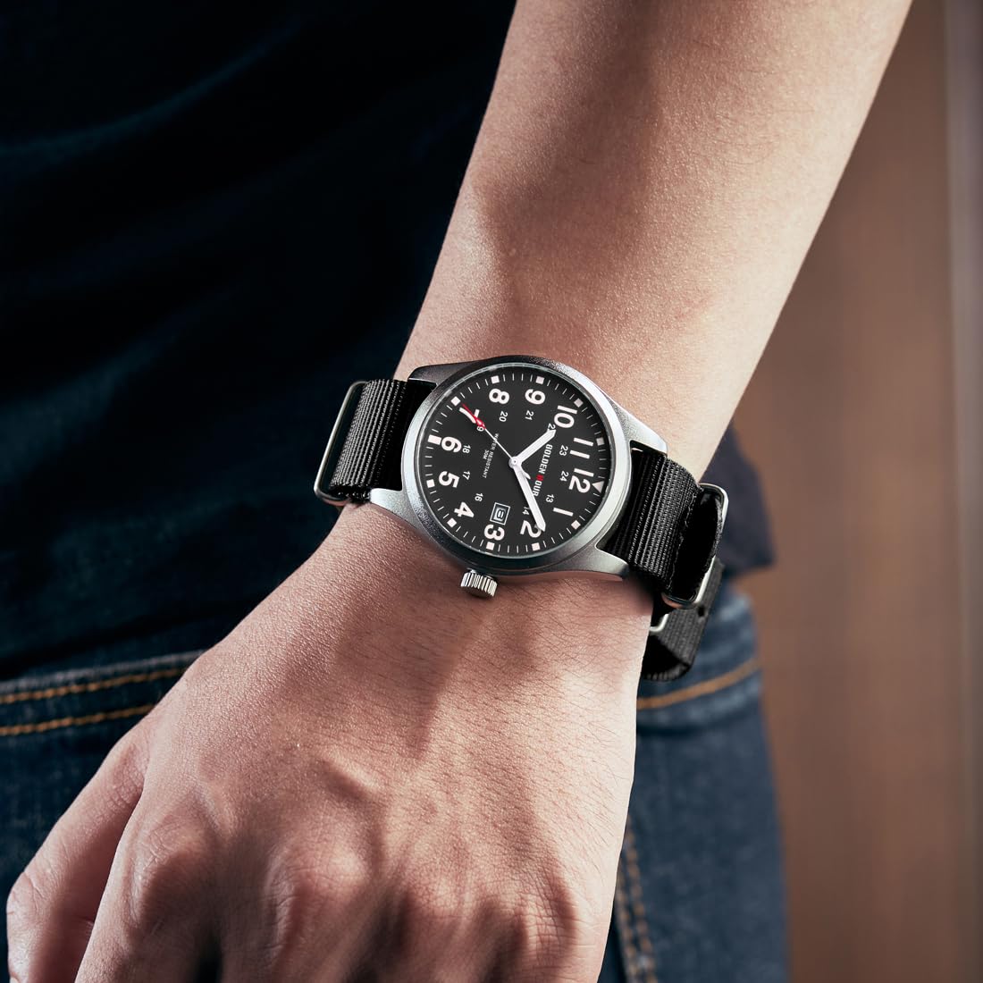 Foto 8 pulgar | Reloj Golden Hour Con Correa Deslizante De Nailon Para Hombre, Plateada Y Negra - Venta Internacional.