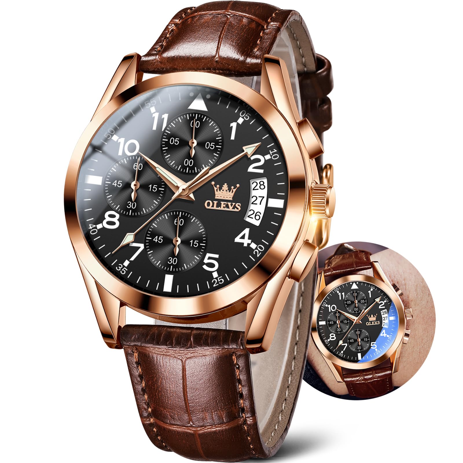 Foto 2 pulgar | Reloj Olevs De Cuero Marrón Para Hombre Con Cronógrafo Y Fecha - Venta Internacional.