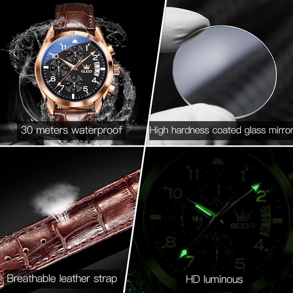 Foto 5 pulgar | Reloj Olevs De Cuero Marrón Para Hombre Con Cronógrafo Y Fecha - Venta Internacional.