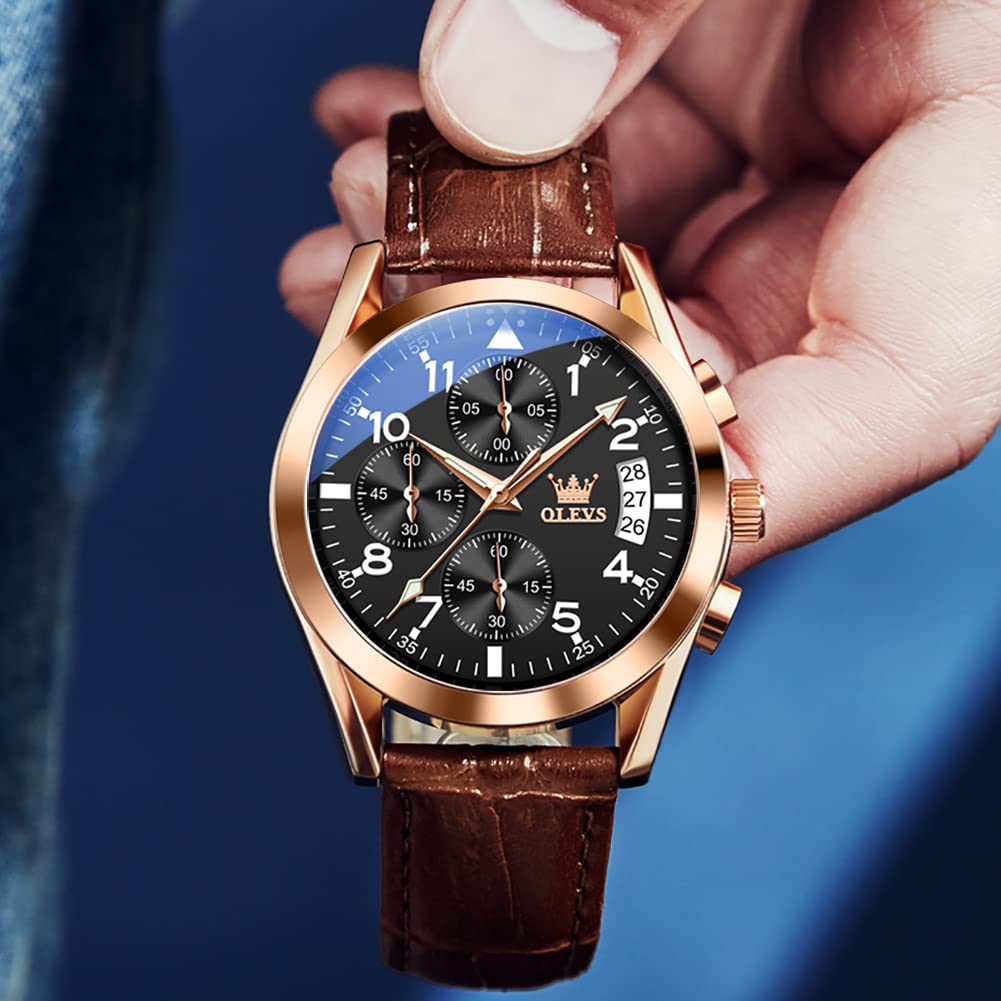 Foto 7 pulgar | Reloj Olevs De Cuero Marrón Para Hombre Con Cronógrafo Y Fecha - Venta Internacional.