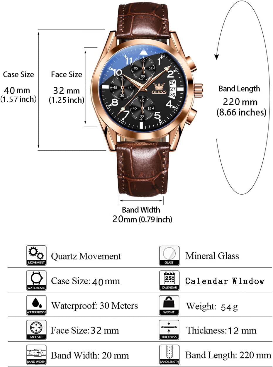 Foto 8 pulgar | Reloj Olevs De Cuero Marrón Para Hombre Con Cronógrafo Y Fecha - Venta Internacional.