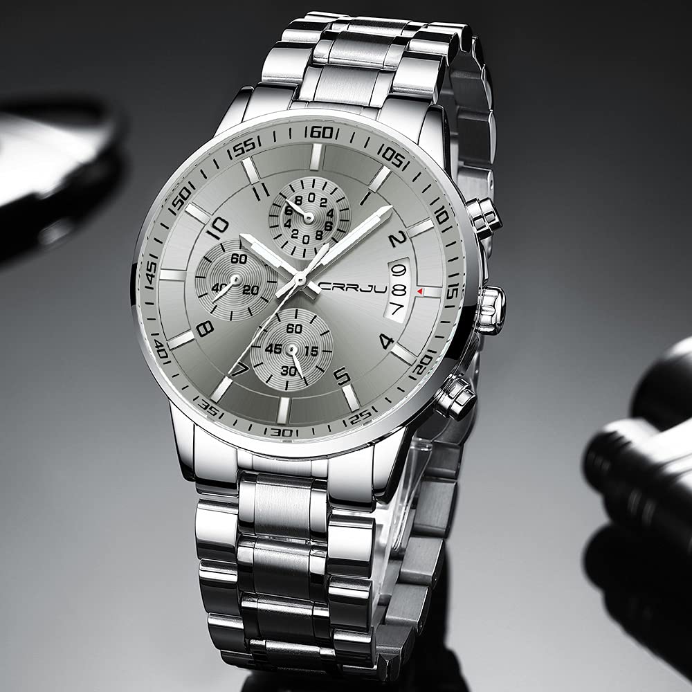 Foto 4 pulgar | Reloj Crrju De Acero Inoxidable Para Hombre, Vestido De Negocios, 3 Atm, Agua - Venta Internacional.