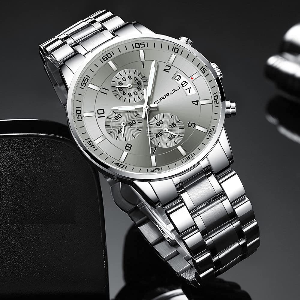 Foto 5 pulgar | Reloj Crrju De Acero Inoxidable Para Hombre, Vestido De Negocios, 3 Atm, Agua - Venta Internacional.