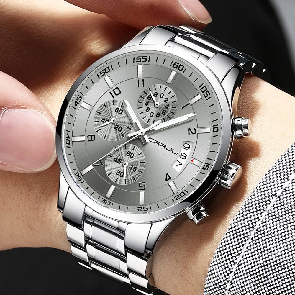 Foto 6 pulgar | Reloj Crrju De Acero Inoxidable Para Hombre, Vestido De Negocios, 3 Atm, Agua - Venta Internacional.