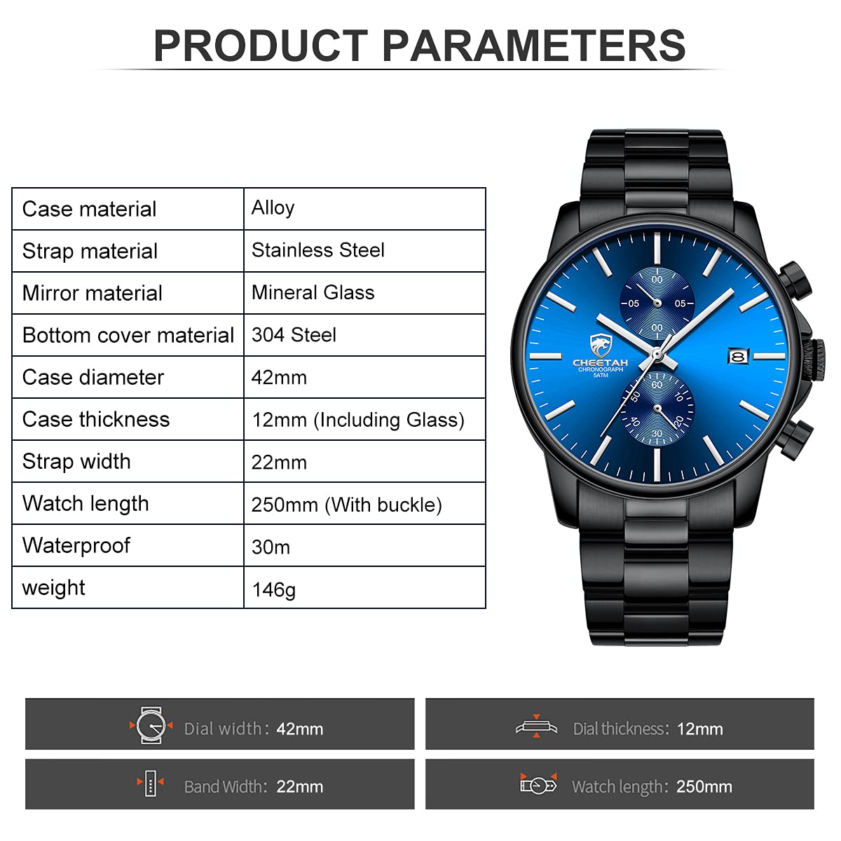 Foto 5 pulgar | Reloj Golden Hour Con Cronógrafo Azul De Acero Inoxidable Para Hombre - Venta Internacional.