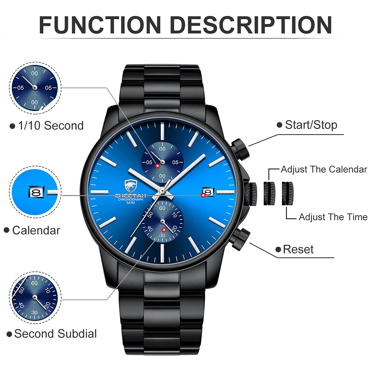 Foto 6 pulgar | Reloj Golden Hour Con Cronógrafo Azul De Acero Inoxidable Para Hombre - Venta Internacional.