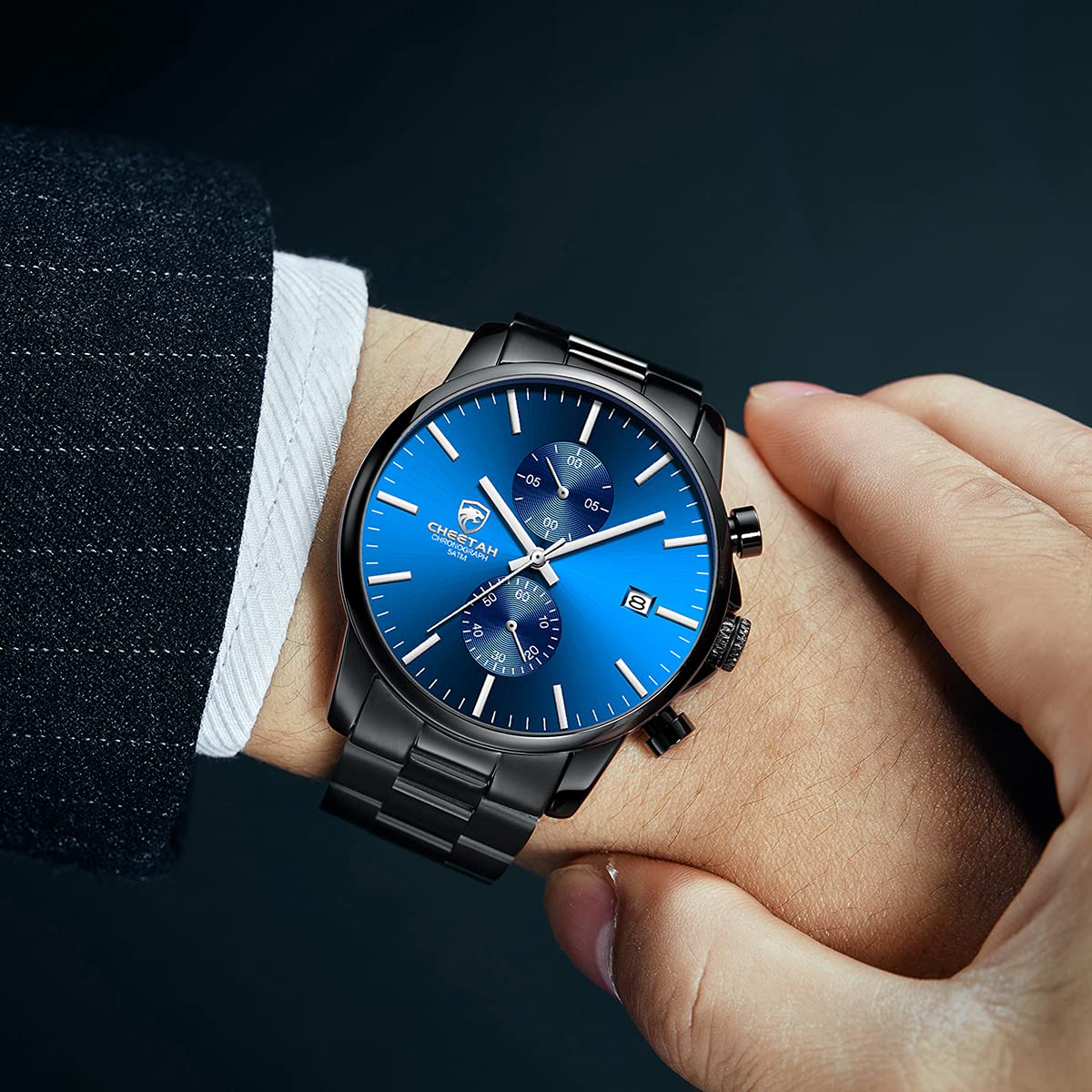 Foto 8 pulgar | Reloj Golden Hour Con Cronógrafo Azul De Acero Inoxidable Para Hombre - Venta Internacional.