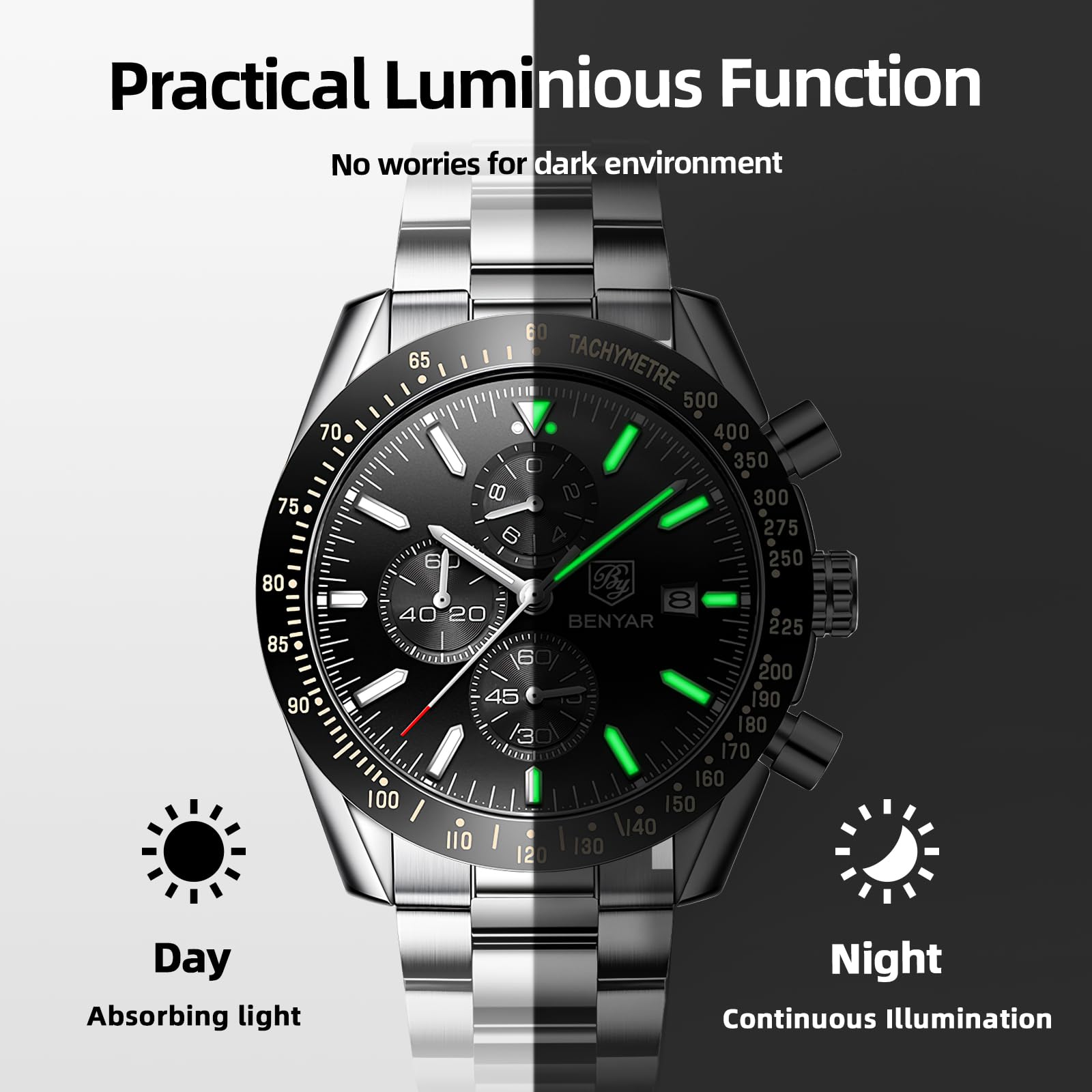 Foto 4 | Reloj By Benyar Chronograph Analog Quartz Para Hombre De Acero Inoxidable - Venta Internacional.