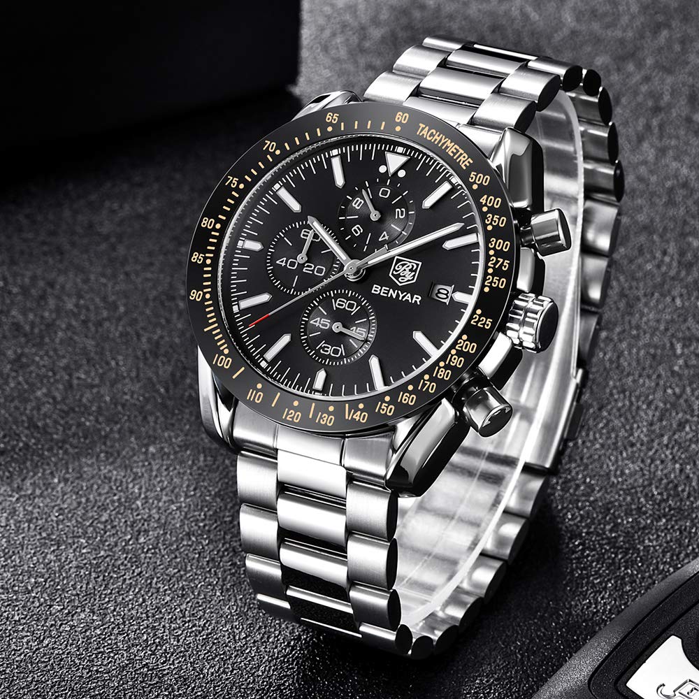 Foto 8 pulgar | Reloj By Benyar Chronograph Analog Quartz Para Hombre De Acero Inoxidable - Venta Internacional.