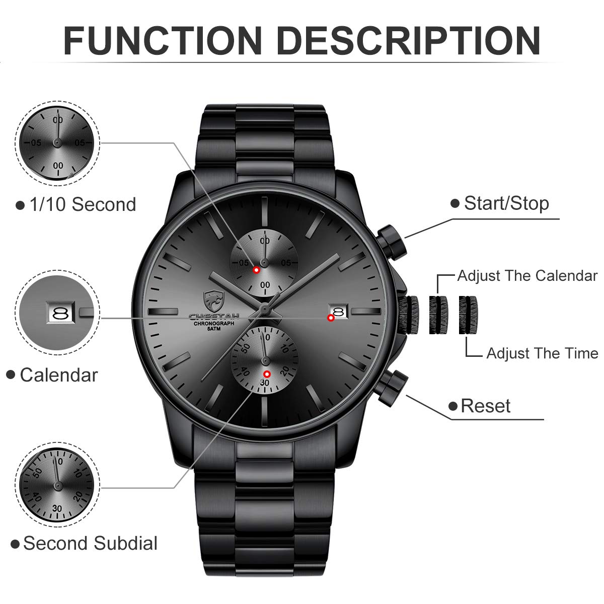 Foto 5 pulgar | Reloj Golden Hour Con Cronógrafo De Acero Inoxidable Para Hombre, Color Gris - Venta Internacional.