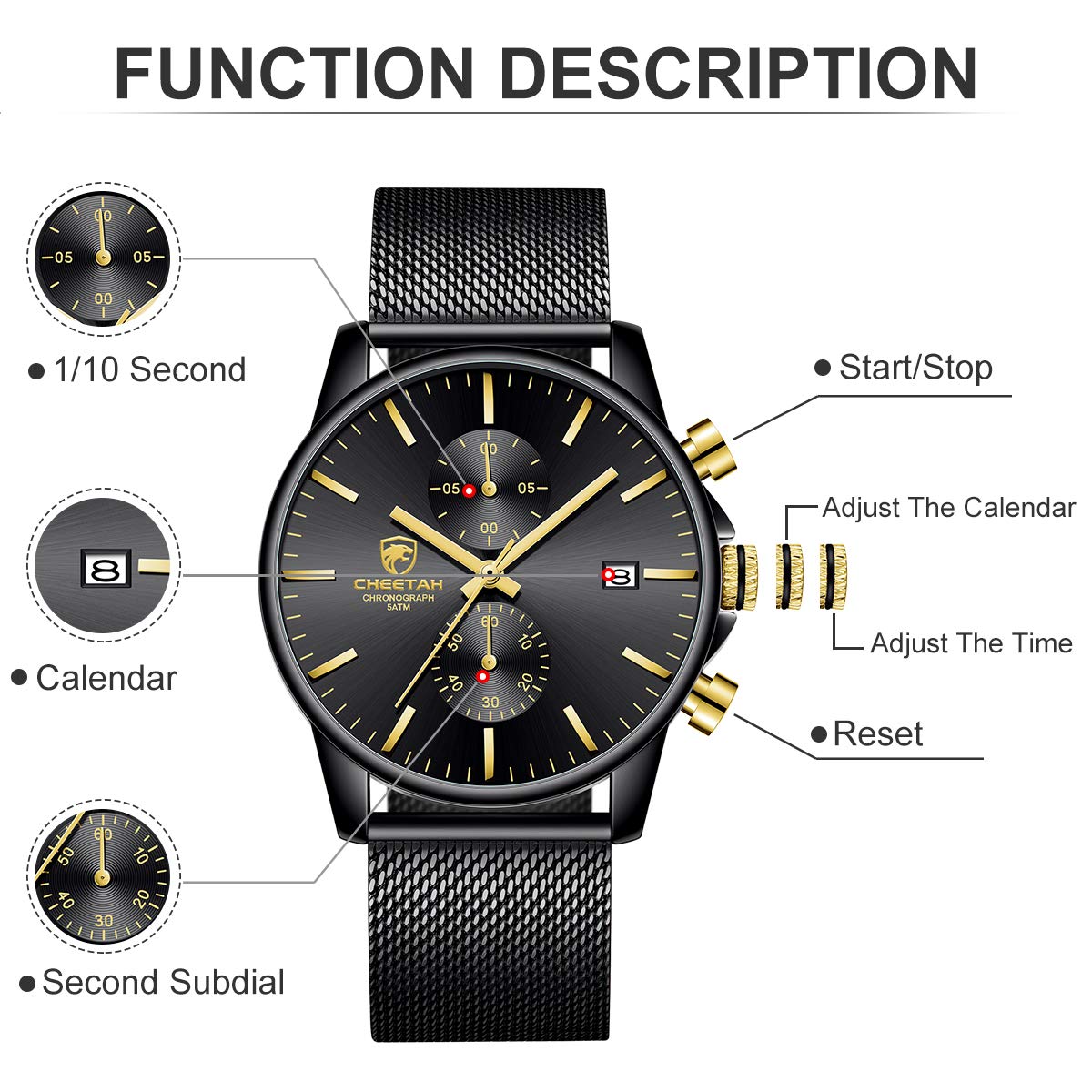 Foto 3 | Reloj Analógico Golden Hour Fashion Sport Quartz Para Hombre - Venta Internacional.