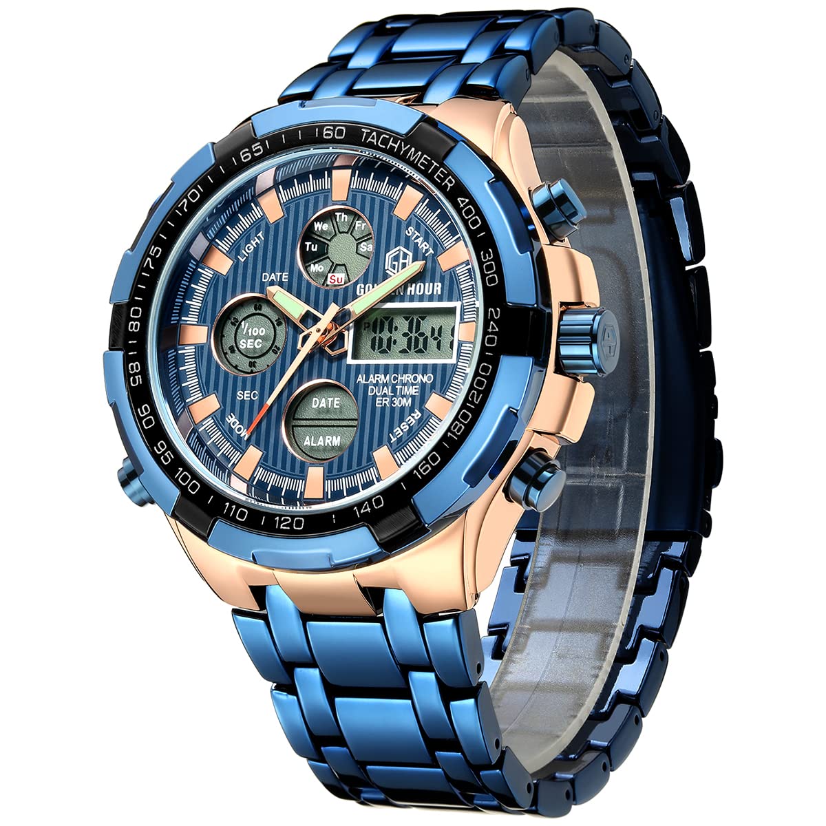 Reloj Golden Hour De Lujo De Acero Inoxidable Analógico Digital Para Hombre A Prueba De Agua - Venta Internacional.