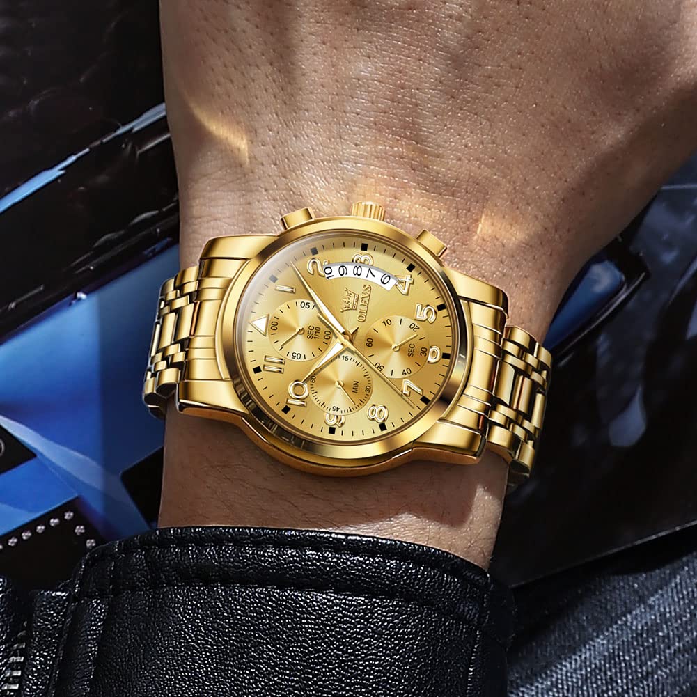 Foto 4 pulgar | Reloj Olevs Gold Para Hombre De Acero Inoxidable Resistente Al Agua - Venta Internacional.