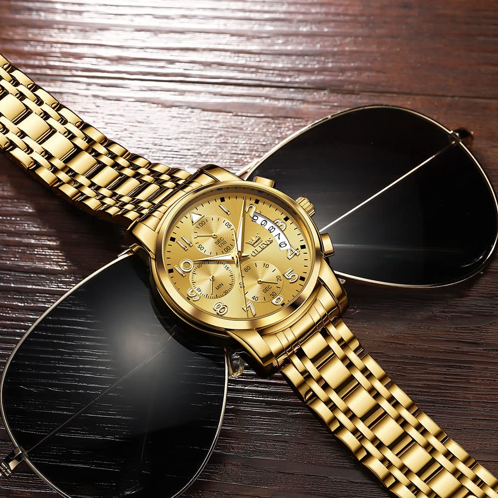 Foto 5 pulgar | Reloj Olevs Gold Para Hombre De Acero Inoxidable Resistente Al Agua - Venta Internacional.