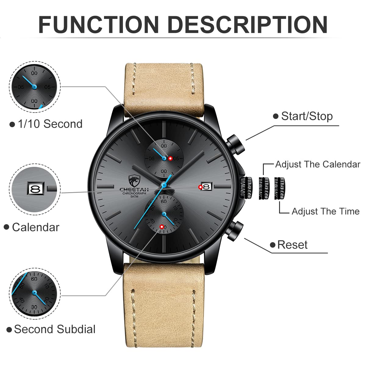 Foto 4 pulgar | Reloj Cronógrafo Minimalista A La Moda Golden Hour Para Hombre - Venta Internacional.