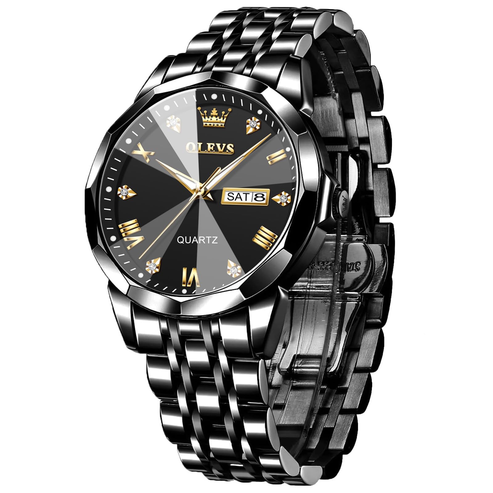 Reloj Olevs Con Correa Negra De Acero Inoxidable Para Hombre Con Fecha - Venta Internacional.