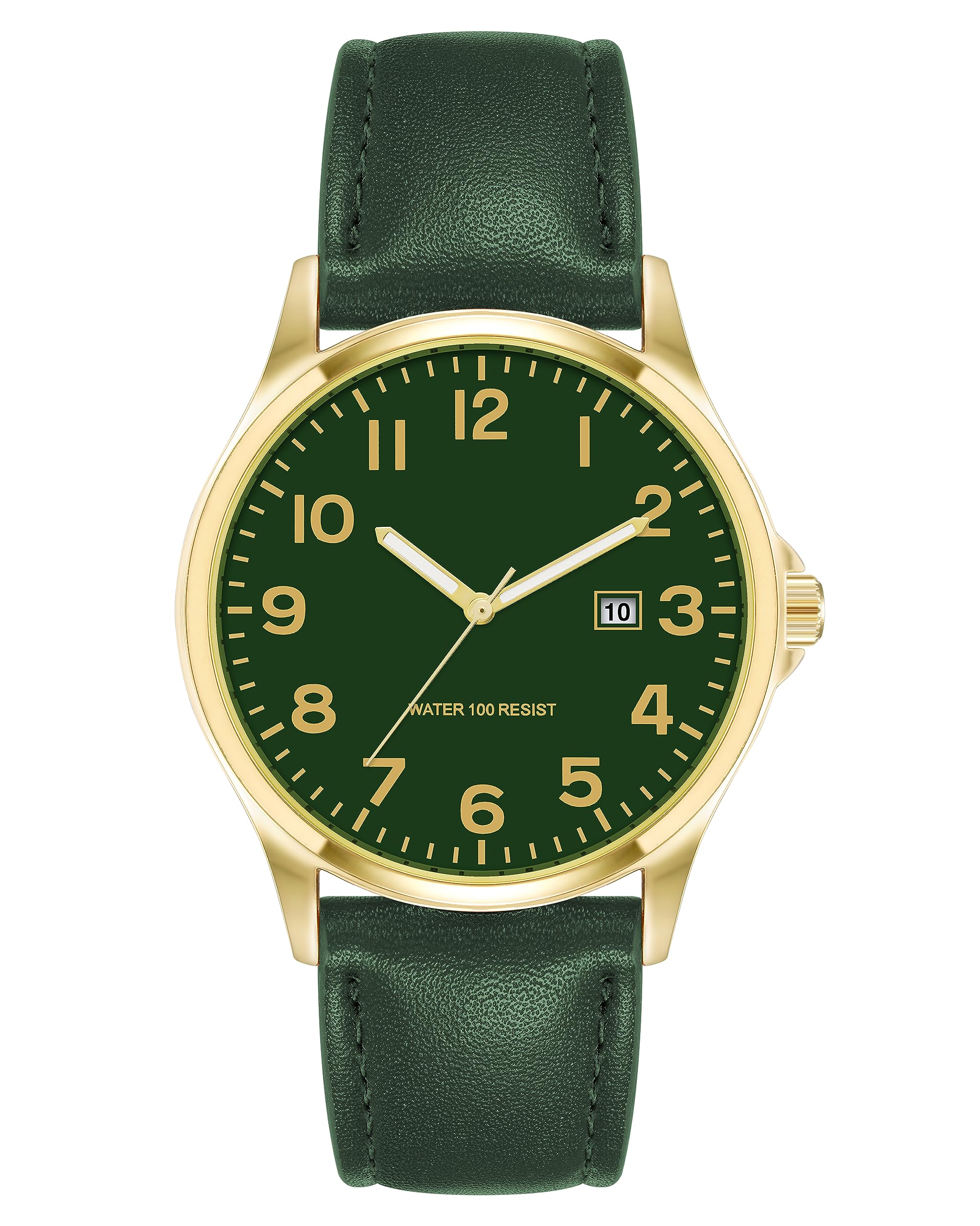 Reloj Amazon Essentials, Correa Verde Dorada Fácil De Leer - Venta Internacional.