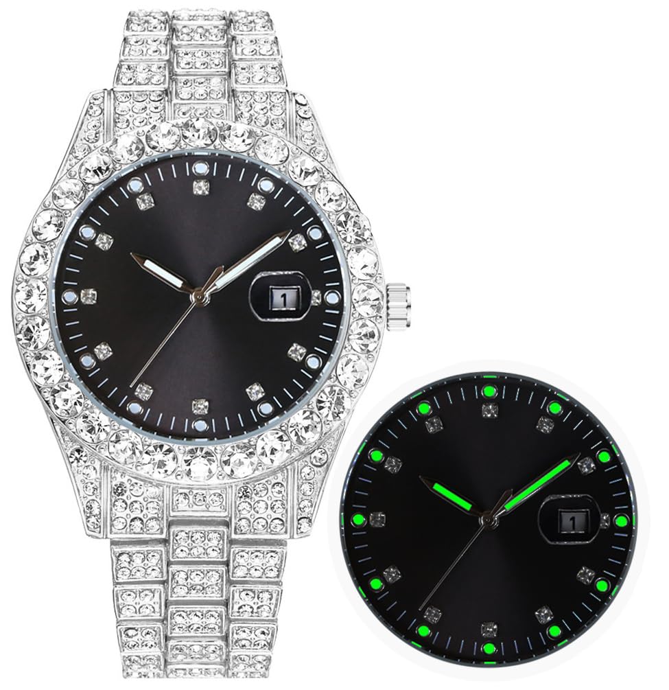 Foto 2 pulgar | Reloj Hunruy Hip Hop Iced-out Bling Diamond Quartz 42 Mm Para Hombre - Venta Internacional.